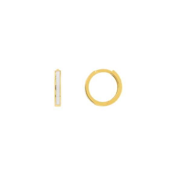 14K Solid Yellow Gold White Enamel Baby Hoop Earrings
